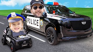 Chris rides on toy police car  Kids stories about good behavior and rules [upl. by Ecnal]