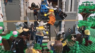 lego medieval castle knight army battle black Falcon vs Viking siege stop motion animation [upl. by Jaylene]