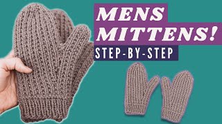 Step by Step Mens Mittens Knitting Pattern  Easy Mittens Knit in the Round Tutorial [upl. by Ssyla187]