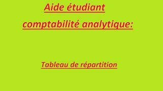 Comptabilité analytique Tableau de répartition [upl. by Kaile]