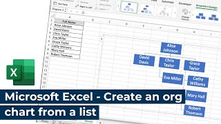 Microsoft Excel  Create an organisation chart from a list using smart art [upl. by Ecirtaeb225]