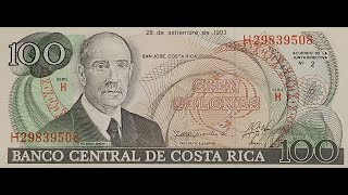 COSTA RICA 100 COLONES 1993 BANKNOTES PAPER MONEY COLLECTIG EDUCATIONAL NOTE AUTHENTIC CHECK [upl. by Fanechka]