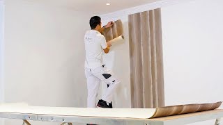 How to hang wallpaper with paper backing  Pasting the walls [upl. by Nanreh]