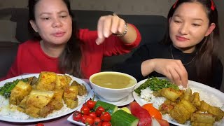 सोफपांलुगो सागपिडालु mix दाल pork gravy mukbang [upl. by Annayd]