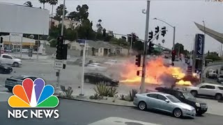 Dramatic Video Fiery Los Angeles Car Crash Kills Five Injures Seven [upl. by Haze]