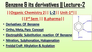 Chemical reaction of Benzene  Derivatives of benzene  L2  Unit1  POC2  Carewell Pharma [upl. by Swee]