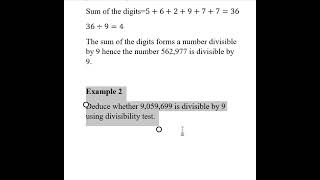 DIVISIBILITY TEST FOR 9 maths exam math mathematics [upl. by Hanako567]