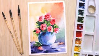 Watercolor painting for beginners beautiful flowers and leafs [upl. by Alliw513]