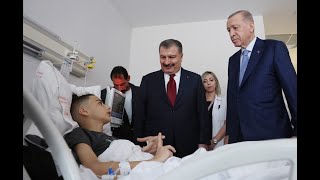 President Erdogans visit to Palestinian cancer patients evacuated from Gaza to Türkiye [upl. by Cohligan635]