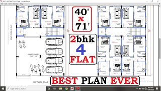 40x71 RENT PORTION APARTMENT PLAN 2 BHK 4 FLAT WITH PARKING [upl. by Lehteb]