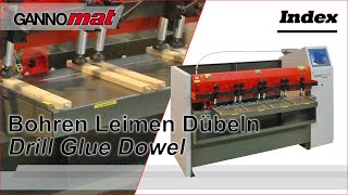 GANNOMAT Index Logic Rahmenteile Frame parts  Bohren Dübeleintreiben  Drilling Dowelling [upl. by Arretal]