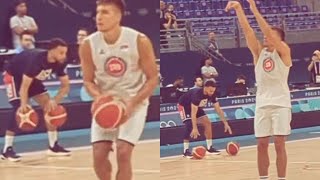 Steph Curry LeBron James warming up SIDE by SIDE with Nikola Jokic and Serbian TEAM  Paris 2024 [upl. by Buderus488]