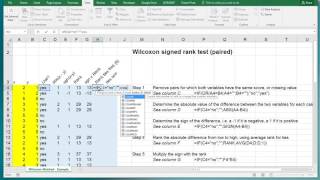 Excel  Wilcoxon signed rank test paired [upl. by Adelaja120]