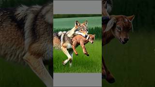 Hunter Wolf 🐺vs brown goat 🐐 fight for baby wolf goat babyanimals wildlife animals motherslove [upl. by Tound]