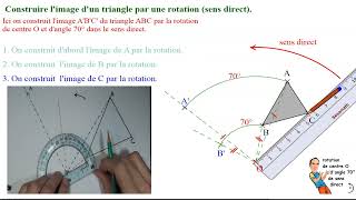 Comment construire limage dun triangle par une rotation de centre O dangle 70° dans sens direct [upl. by Greenlee]