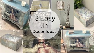 3 Easy Home Decor DIY Decoupage amp Chalk Paint with Glaze [upl. by Schwarz392]