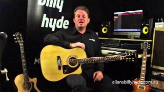 Epiphone® AJ220SCE Solid Top Cutaway AcousticElectric Guitar Natural Overview [upl. by Ahtnama655]