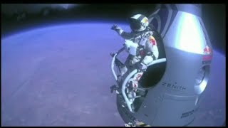 Red Bull Stratos  Skydiver Felix Baumgartner breaks sound barrier with world record free fall [upl. by Deppy]