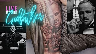 The Godfather  Portraits Calf Tattoo⚡RealTime Tattooing by Electric Linda [upl. by Aihseit]