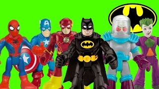 Batman Captain America SpiderMan and Iron Man vs Mr Freeze and Joker imaginext toys spiderman [upl. by Cailean]