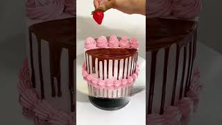 Chocolate dripping Cake with strawberry cake cake chocolate shortsfeed cakeart [upl. by Faunia]