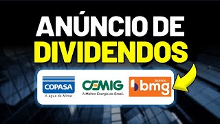 ðŸ’°RECORDE DE DIVIDENDOS NA COPASA E NOVO ANÃšNCIO DE BANCO BMGB4 CSMG3 CMIG4 [upl. by Zobe]