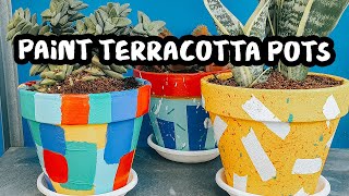 3 Ways to Paint Terracotta Pots  DIY Painted Plant Pots Tutorial [upl. by Annawad702]