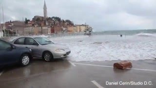 Nevrijeme Rovinj 10022016  Storm in Rovinj  Croatia huge waves and flood [upl. by Micki]