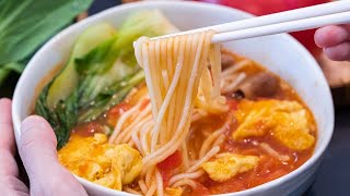 Tomato Egg Noodle Soup  15 Minute Dinner Recipe [upl. by Attelliw]