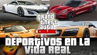 GTA V Online  Los Deportivos en la Vida Real  Jester 9F Coquette Lotus y mas [upl. by Kroll795]