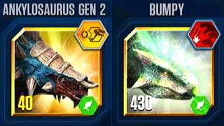 ANKYLOSAURUS GEN 2 VS BUMPY HERBIVORE HAZARD BATTLE MODS  JURASSIC WORLD THE GAME [upl. by Terza822]