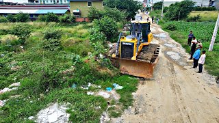 WONDERFULOPERATED OF FILLING FLOODED LAND NEXT TO THE ROADS USE SHANTUI DOZER AND SMALL DUMP TRUCKS [upl. by Giesser393]