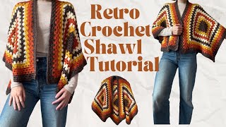 Retro Shawl Crochet Tutorial 70s Inspired Crochet [upl. by Willet]