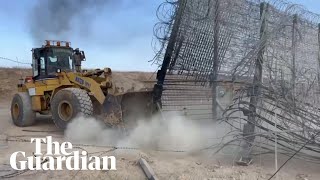 Israel Bulldozer filmed taking down section of IsraelGaza border fence [upl. by Akineg]