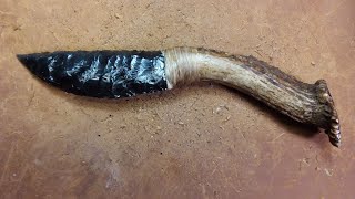 662020 Mounting a Rainbow Obsidian Knife Blade to an Antler Handle [upl. by Reisch]