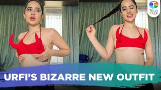 Urfi Javed covers her upper body with red HORN bralette  Television News [upl. by Carrillo]