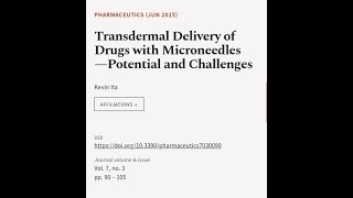 Transdermal Delivery of Drugs with Microneedles—Potential and Challenges  RTCLTV [upl. by Elyrehc962]