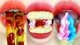 asmr RASBERRY DACQUOISE MERING E COOKIE PRETZEL ICE CREAM CHOCOLATE CHEESE PUDDING eating sounds [upl. by Charmaine]