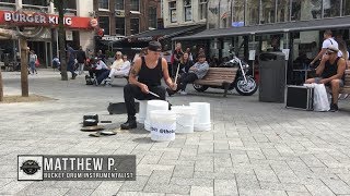 Matthew Pretty  The Bucket Boy From Las Vegas Performing At The Leidse Square In Amsterdam 2017 [upl. by Llenoj711]