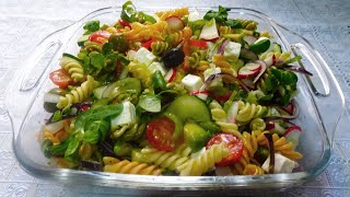 ENSALADA GRIEGA CON PASTA  RECETA FÁCIL [upl. by Lekram311]