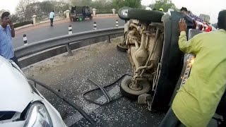 CAR FLIPS OVER  ALMOST HITS A HARLEY  DELHI [upl. by Ikairik]