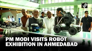 Gujarat PM Modi visits robot exhibition at Science City in Ahmedabad [upl. by Yoshio]