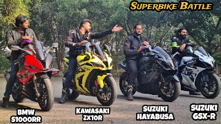 Kawasaki Zx10R Vs Suzuki Hayabusa Vs Bmw S1000RR Vs Suzuki GSXR  Quad Battle [upl. by Cull196]