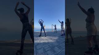 Kangoo jumps begginers basic steps choreo combination open air training at the sea [upl. by Maxi]