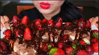 ASMR CHOCOLATE CHEESE CAKE  STRAWBERRIES  EATING SOUNDS  NO TALKING [upl. by Tnomal]