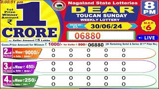 Dear Toucan Sunday Weekly Lottery 8PM 30062024 Dear Nagaland State Lotteries Live Draw Results [upl. by Najar]