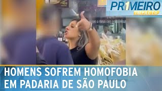 Mulher faz ameaça xinga e agride dois homens por homofobia  Primeiro Impacto 070224 [upl. by Diarmid]