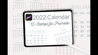 2022 Calendar grid stamps for Procreate [upl. by Ynez578]