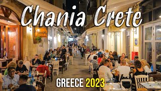 Chania Crete nightlife walking tour 4k Kreta Greece 2023 [upl. by Piks]