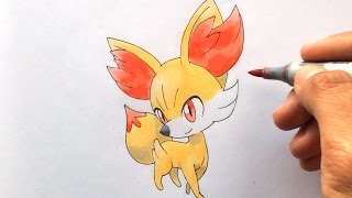 How to draw FynxFennekinフォッコFeunnec Pokemon XY No 653 [upl. by Hildie]